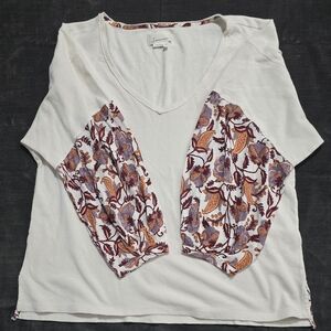 Anthropologie Cream Floral Short Sleeve Top